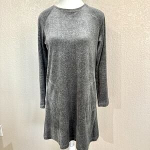 Pure Jill XS-P Shift Dress Gray Velour Pima Cotton Raglan Long Sleeve Knee Tunic
